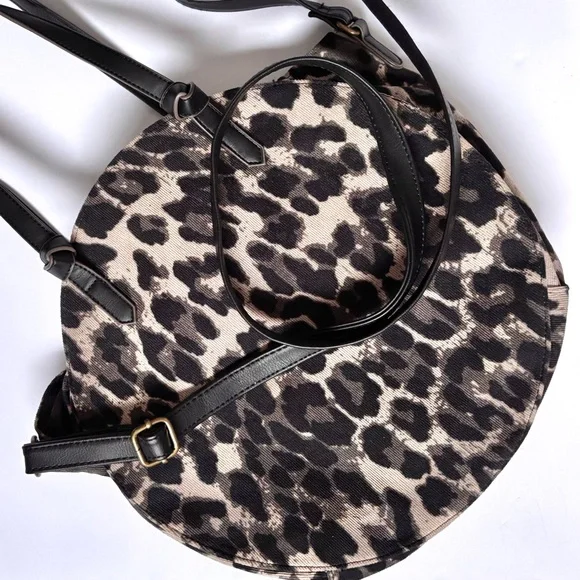 Animal Printed Textured Corduroy Oversized Half Moon Rounded Satchel Crossbody - Picture 5 of 13
